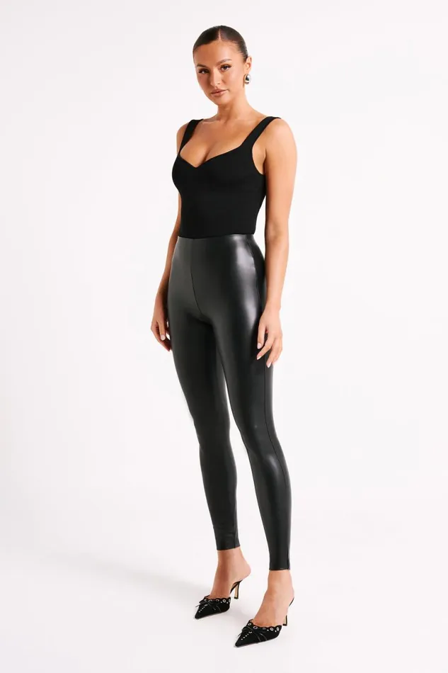 Meshki Basic Bottoms Women Philippa Faux Leather Skinny Pant 8211 Black Black