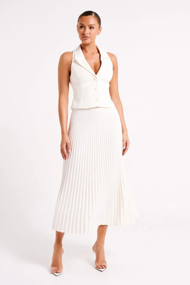 Meshki Basic Bottoms Women Twyla Pleated Suiting Maxi Skirt 8211 Ivory Ivory