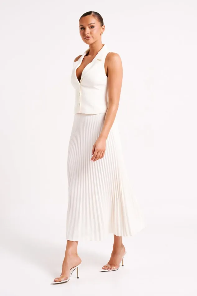 Meshki Basic Bottoms Women Twyla Pleated Suiting Maxi Skirt 8211 Ivory Ivory
