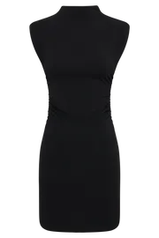 Meshki Basic Dresses Women Melania High Neck Mini Dress 8211 Black Black