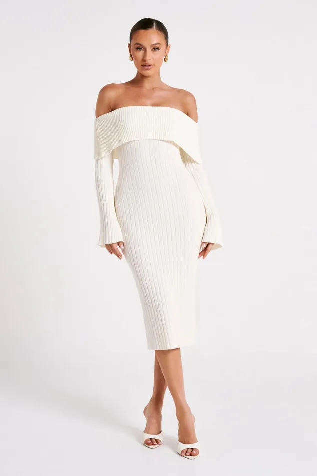 Meshki Basic Dresses Women Stefania Off Shoulder Knit Dress 8211 White White Meshki Basic Dresses Women Stefania Off Shoulder Knit Dress 8211 White White