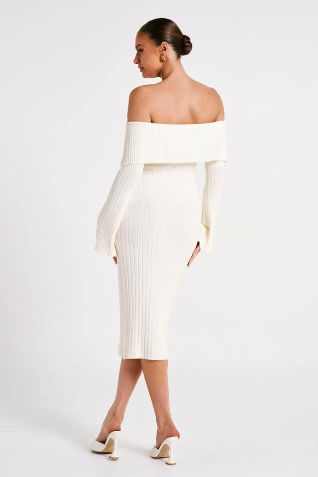 Meshki Basic Dresses Women Stefania Off Shoulder Knit Dress 8211 White White