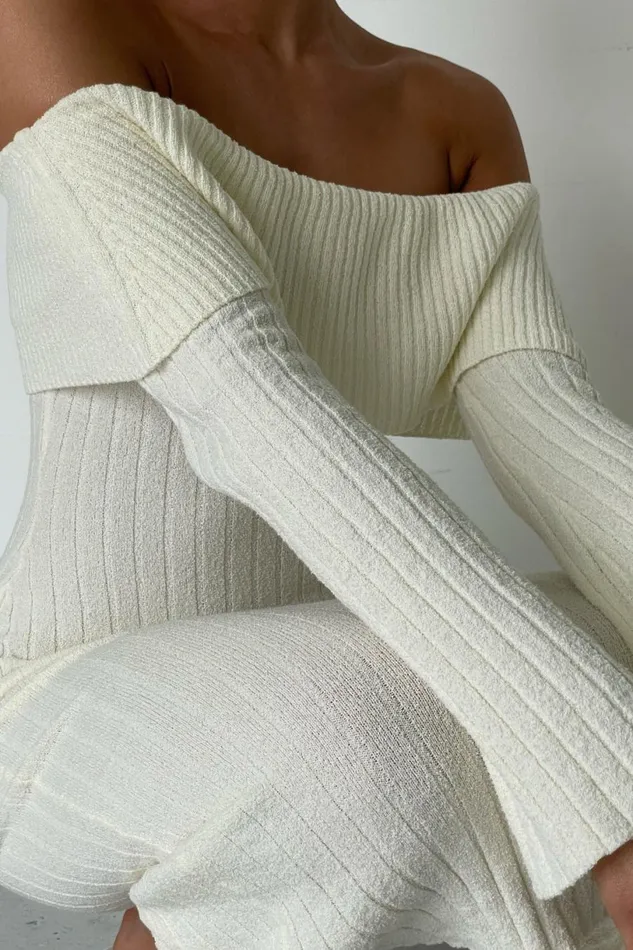 Meshki Basic Dresses Women Stefania Off Shoulder Knit Dress 8211 White White