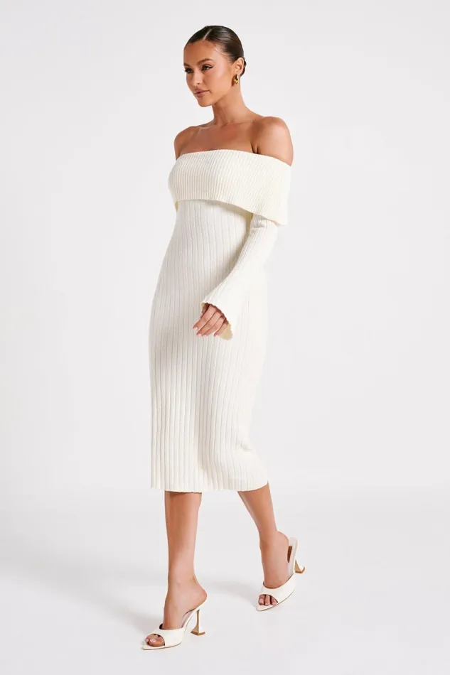 Meshki Basic Dresses Women Stefania Off Shoulder Knit Dress 8211 White White