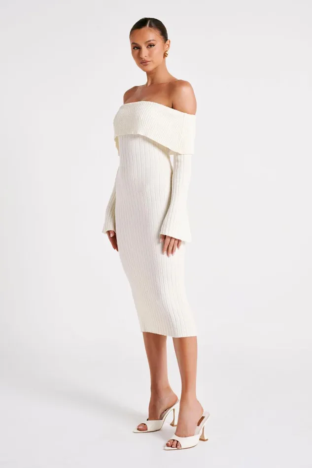 Meshki Basic Dresses Women Stefania Off Shoulder Knit Dress 8211 White White