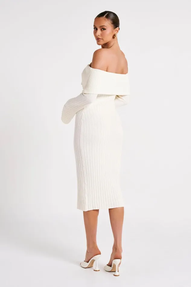 Meshki Basic Dresses Women Stefania Off Shoulder Knit Dress 8211 White White