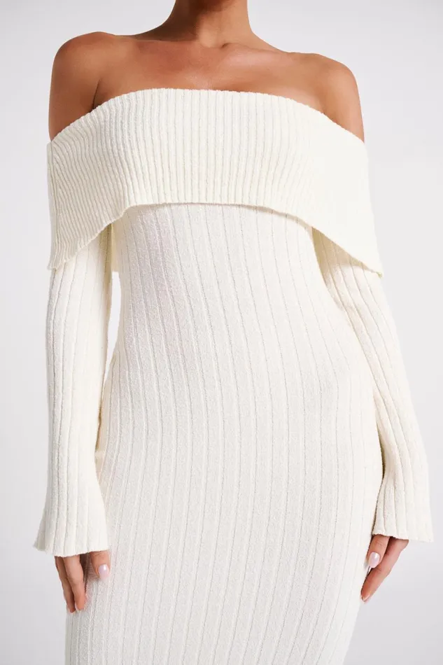 Meshki Basic Dresses Women Stefania Off Shoulder Knit Dress 8211 White White