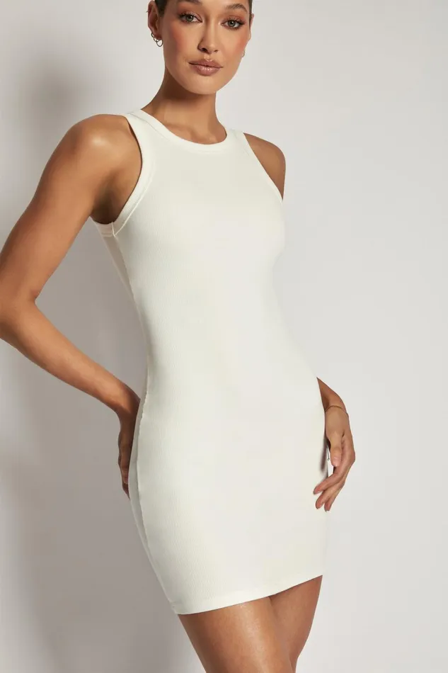 Meshki Basic Dresses Women Tina Ribbed Racer Neck Mini Dress 8211 White White Meshki Basic Dresses Women Tina Ribbed Racer Neck Mini Dress 8211 White White