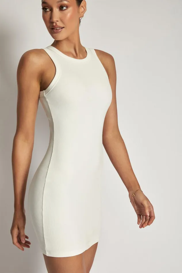 Meshki Basic Dresses Women Tina Ribbed Racer Neck Mini Dress 8211 White White Meshki Basic Dresses Women Tina Ribbed Racer Neck Mini Dress 8211 White White