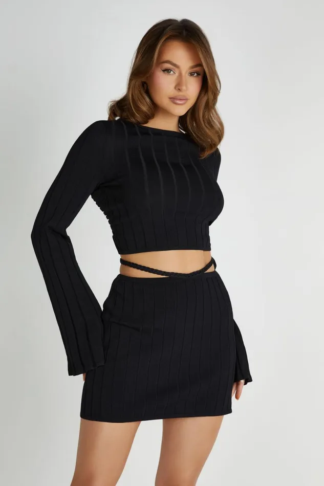 Meshki Basic Tops Women Celine Twist Back Extreme Rib Top 8211 Black Black
