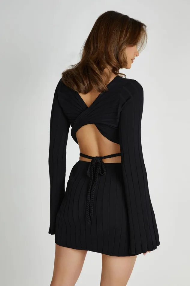 Meshki Basic Tops Women Celine Twist Back Extreme Rib Top 8211 Black Black