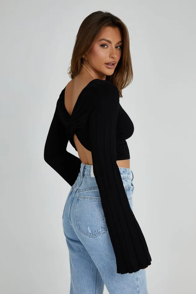 Meshki Basic Tops Women Celine Twist Back Extreme Rib Top 8211 Black Black