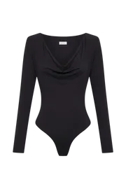 Meshki Basic Tops Women Eviana Recycled Nylon Draped Bodysuit 8211 Black Black