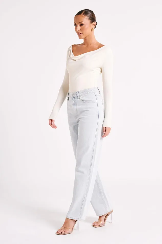 Meshki Basic Tops Women Eviana Recycled Nylon Draped Bodysuit 8211 Sand Sand