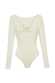 Meshki Basic Tops Women Eviana Recycled Nylon Draped Bodysuit 8211 Sand Sand