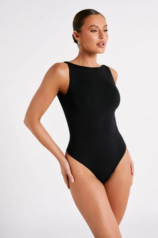 Meshki Basic Tops Women Fiona Recycled Nylon Low Back Bodysuit 8211 Black Black Meshki Basic Tops Women Fiona Recycled Nylon Low Back Bodysuit 8211 Black Black