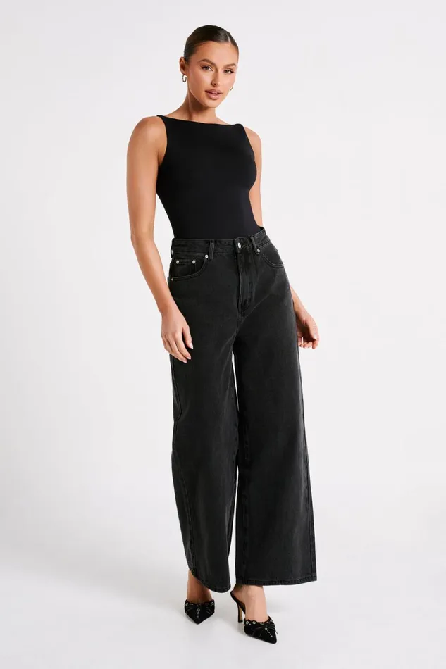 Meshki Basic Tops Women Fiona Recycled Nylon Low Back Bodysuit 8211 Black Black