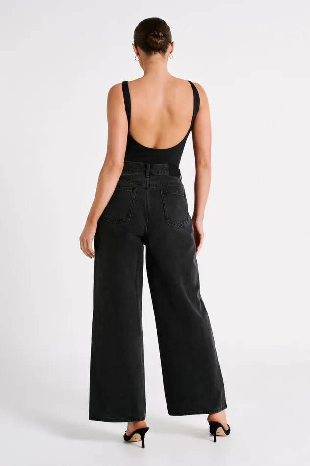 Meshki Basic Tops Women Fiona Recycled Nylon Low Back Bodysuit 8211 Black Black