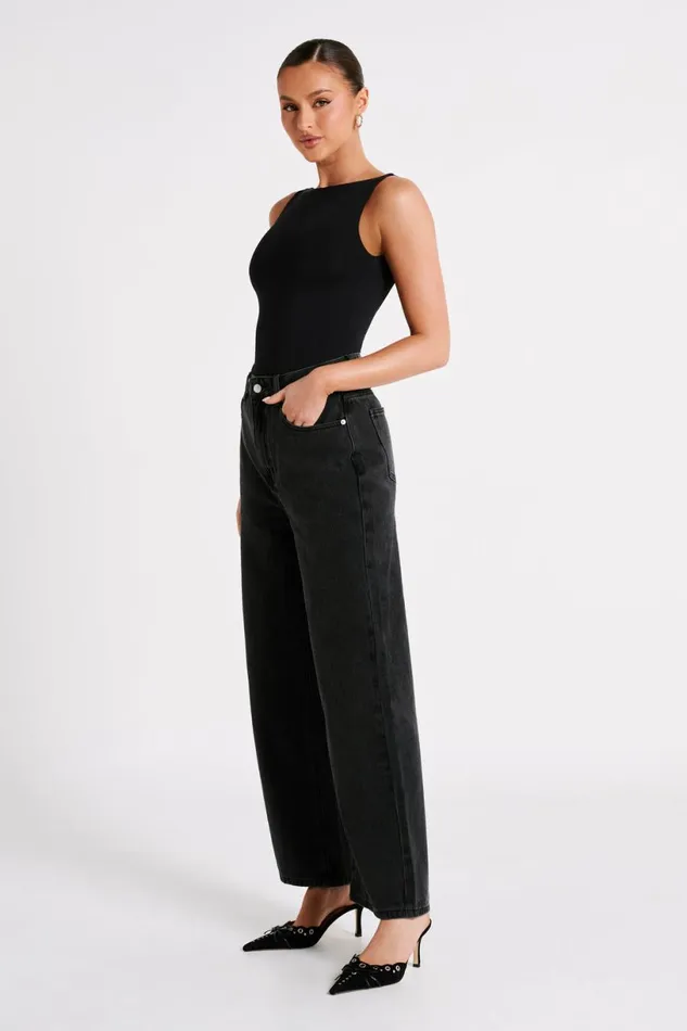 Meshki Basic Tops Women Fiona Recycled Nylon Low Back Bodysuit 8211 Black Black