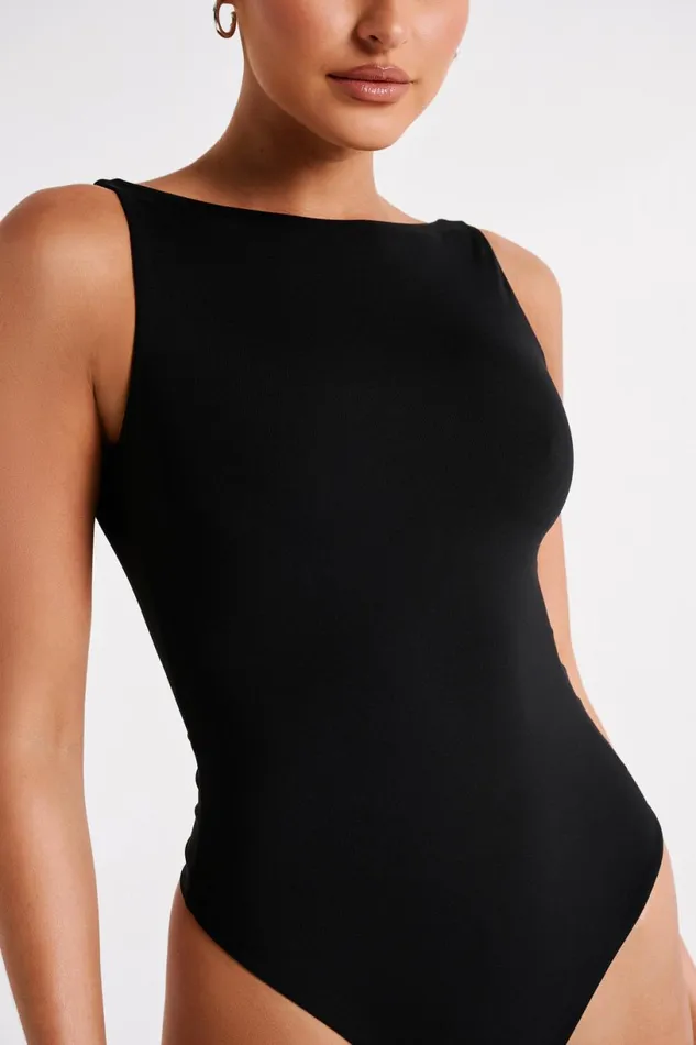 Meshki Basic Tops Women Fiona Recycled Nylon Low Back Bodysuit 8211 Black Black