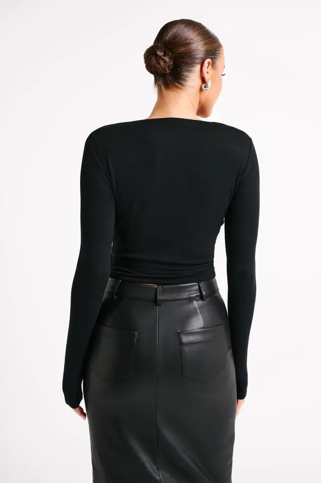 Meshki Basic Tops Women Flora Long Sleeve Wrap Top 8211 Black Black