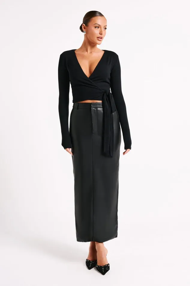 Meshki Basic Tops Women Flora Long Sleeve Wrap Top 8211 Black Black