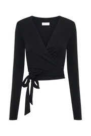 Meshki Basic Tops Women Flora Long Sleeve Wrap Top 8211 Black Black