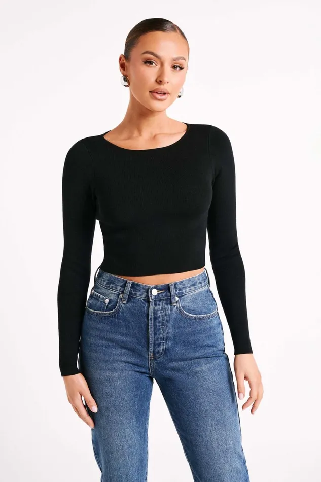 Meshki Basic Tops Women Haisley Long Sleeve Knit Top 8211 Black Black