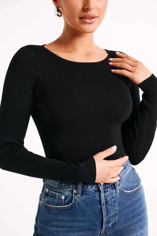 Meshki Basic Tops Women Haisley Long Sleeve Knit Top 8211 Black Black