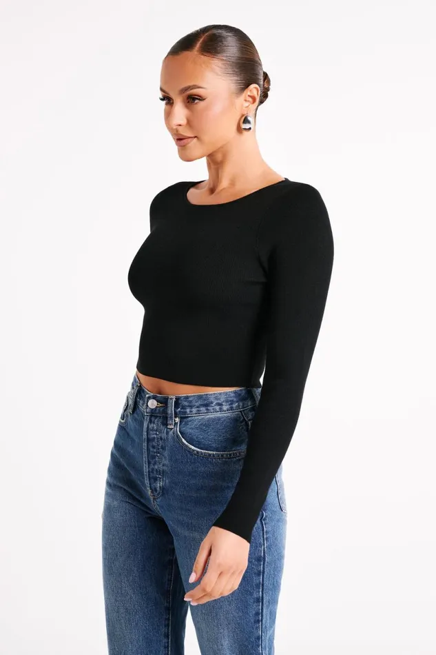Meshki Basic Tops Women Haisley Long Sleeve Knit Top 8211 Black Black