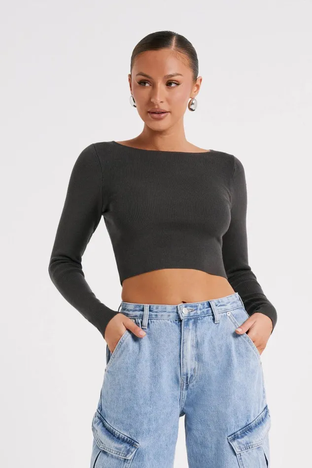 Meshki Basic Tops Women Haisley Long Sleeve Knit Top 8211 Charcoal Charcoal Meshki Basic Tops Women Haisley Long Sleeve Knit Top 8211 Charcoal Charcoal