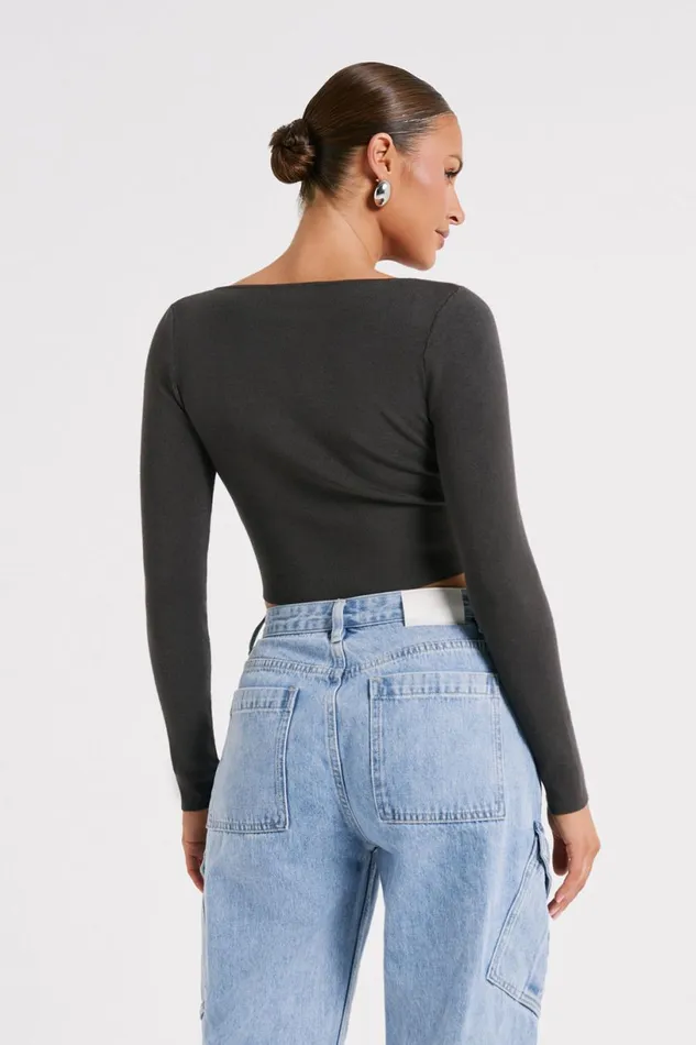 Meshki Basic Tops Women Haisley Long Sleeve Knit Top 8211 Charcoal Charcoal