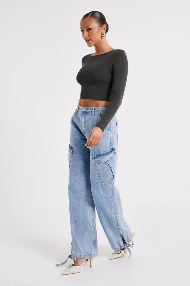 Meshki Basic Tops Women Haisley Long Sleeve Knit Top 8211 Charcoal Charcoal