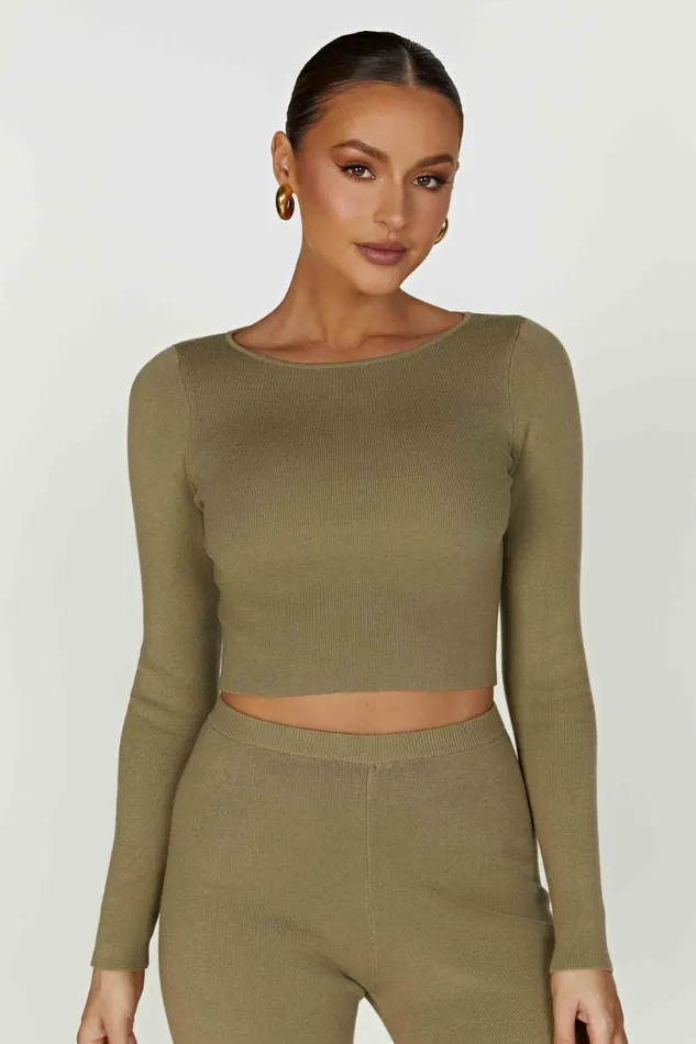 Meshki Basic Tops Women Haisley Long Sleeve Knit Top 8211 Olive Olive