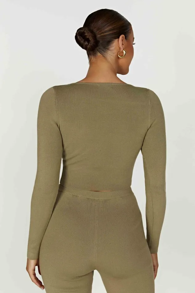 Meshki Basic Tops Women Haisley Long Sleeve Knit Top 8211 Olive Olive