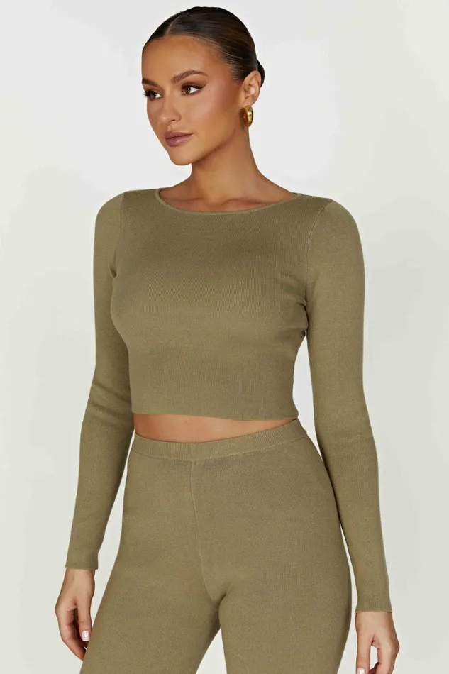 Meshki Basic Tops Women Haisley Long Sleeve Knit Top 8211 Olive Olive