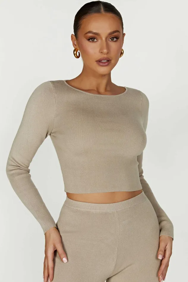 Meshki Basic Tops Women Haisley Long Sleeve Knit Top 8211 Taupe Taupe