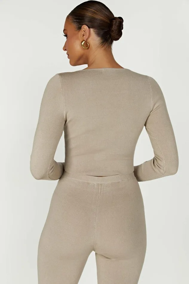 Meshki Basic Tops Women Haisley Long Sleeve Knit Top 8211 Taupe Taupe