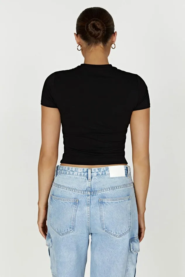 Meshki Basic Tops Women Jeanie Longline TShirt 8211 Black Black