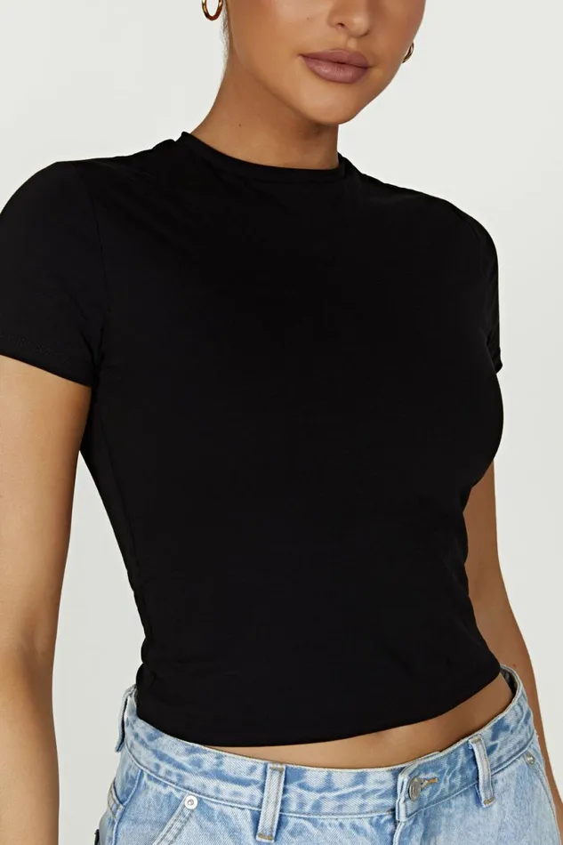 Meshki Basic Tops Women Jeanie Longline TShirt 8211 Black Black