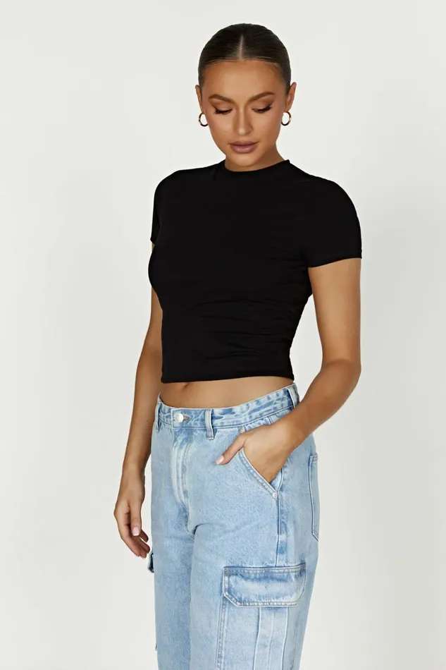 Meshki Basic Tops Women Jeanie Longline TShirt 8211 Black Black