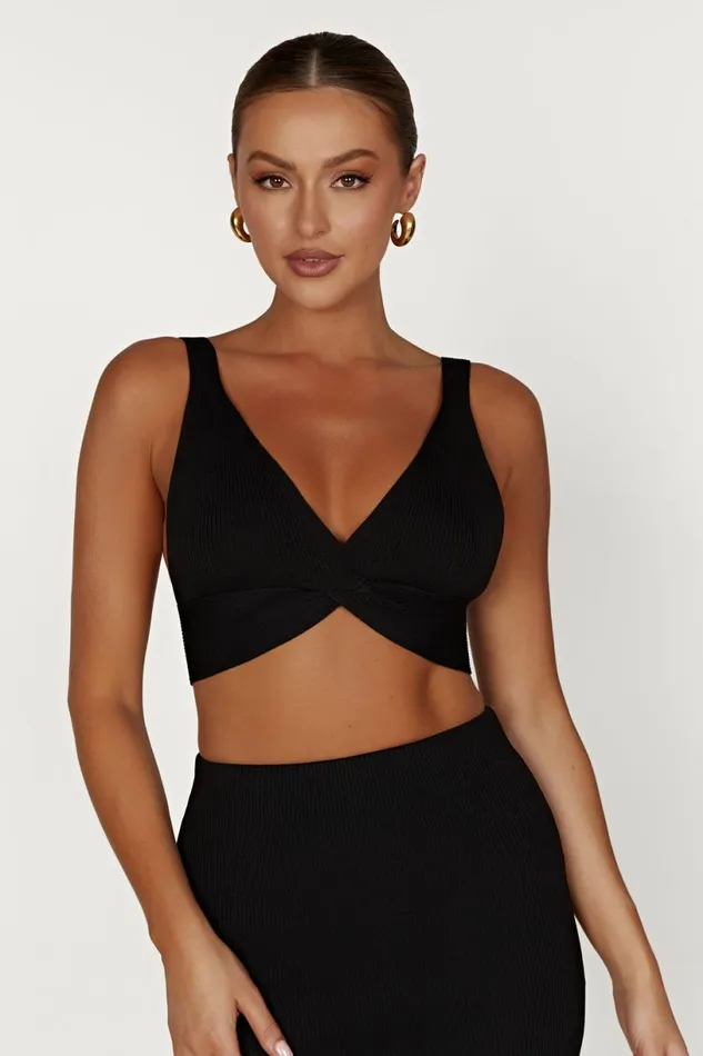 Meshki Basic Tops Women Kaesha Twist Front Knit Top 8211 Black Black
