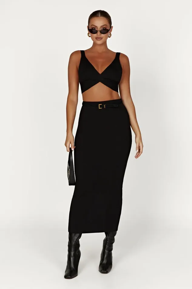 Meshki Basic Tops Women Kaesha Twist Front Knit Top 8211 Black Black