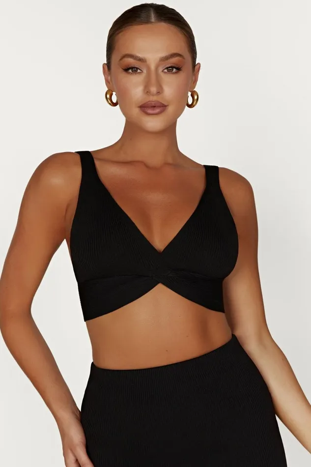 Meshki Basic Tops Women Kaesha Twist Front Knit Top 8211 Black Black