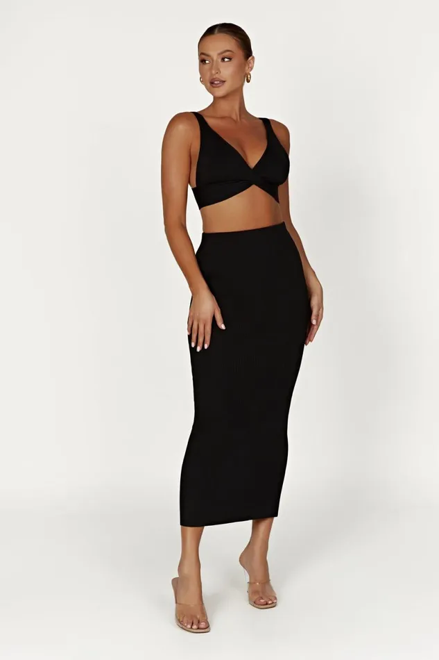 Meshki Basic Tops Women Kaesha Twist Front Knit Top 8211 Black Black