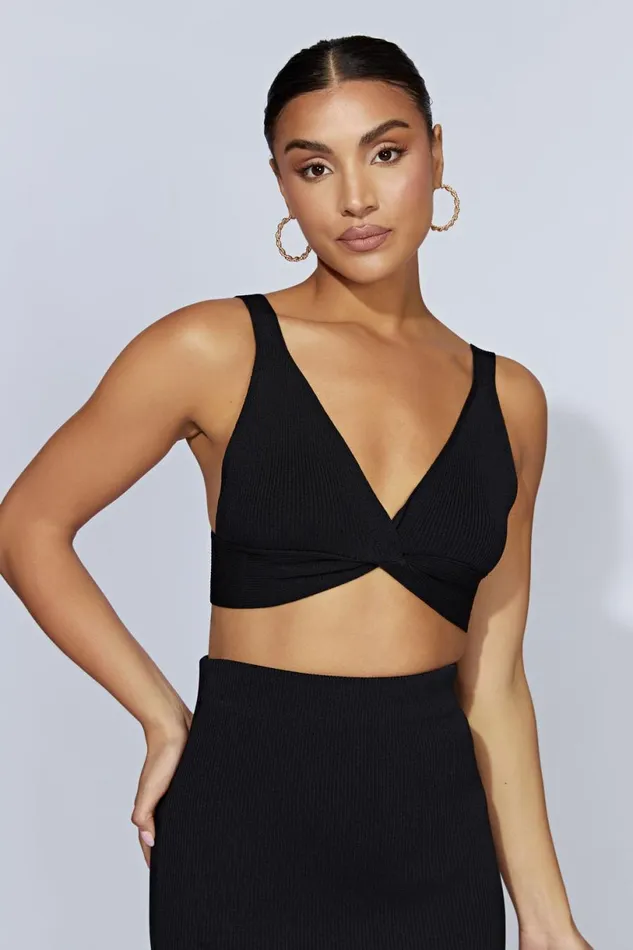 Meshki Basic Tops Women Kaesha Twist Front Knit Top 8211 Black Black