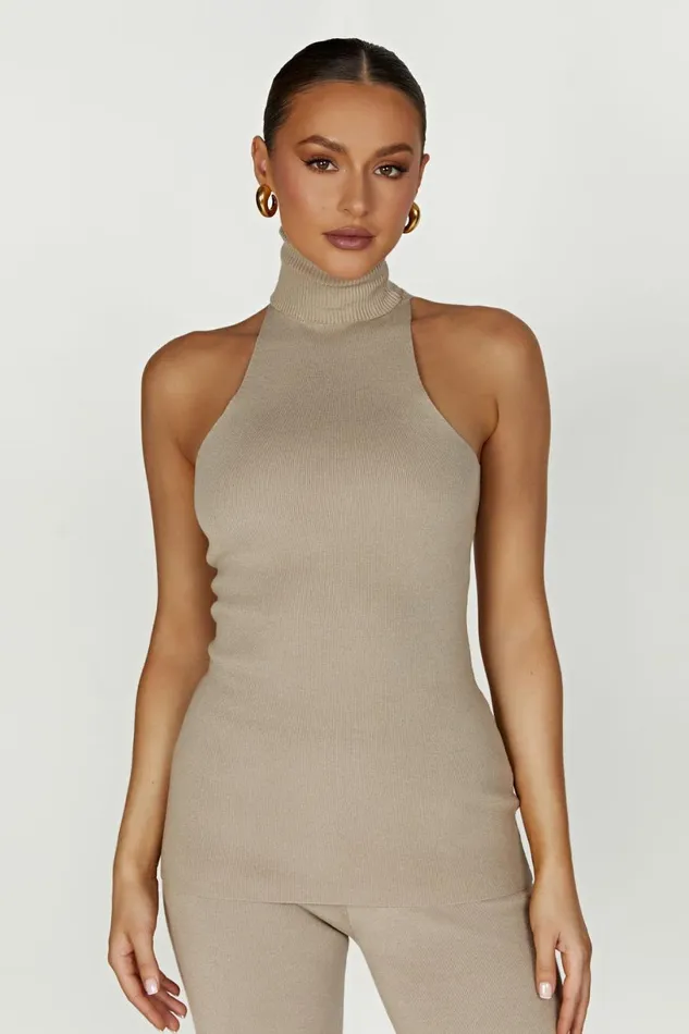 Meshki Basic Tops Women Kelsea Sleeveless Turtleneck Top 8211 Taupe Taupe