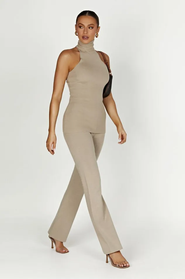 Meshki Basic Tops Women Kelsea Sleeveless Turtleneck Top 8211 Taupe Taupe