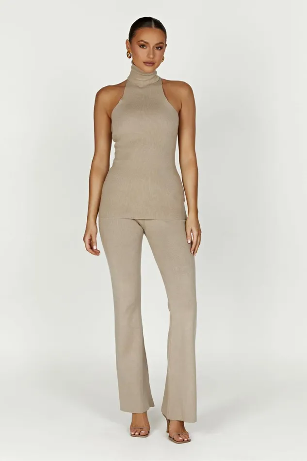 Meshki Basic Tops Women Kelsea Sleeveless Turtleneck Top 8211 Taupe Taupe