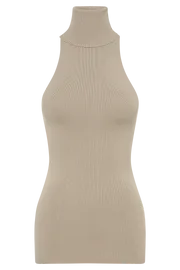 Meshki Basic Tops Women Kelsea Sleeveless Turtleneck Top 8211 Taupe Taupe